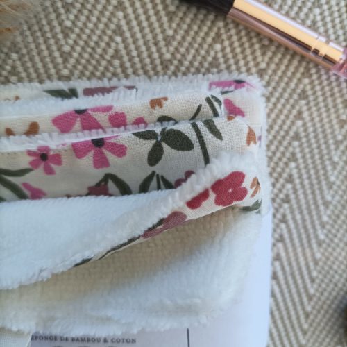 Lingettes démaquillantes réutilisables — Prairie fleurie rose & kaki