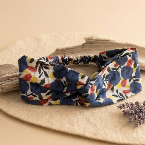 Bandeau croisé — Floral bleu marine, rouge brique & jaune