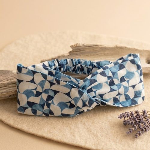 Bandeau croisé — Géométrique cercles bleu ardoise & blanc