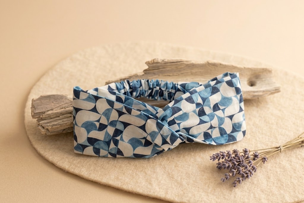 Bandeau croisé — Géométrique cercles bleu ardoise & blanc