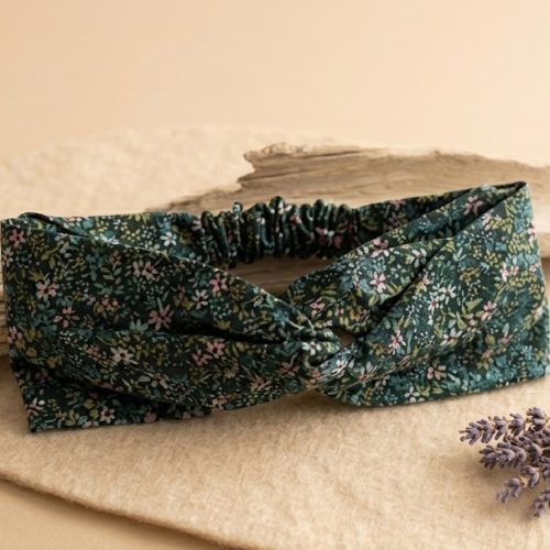Bandeau croisé — Herbier fleuri fond vert forêt