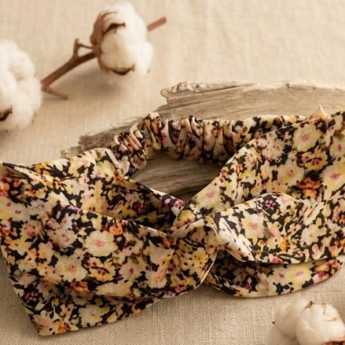 Bandeau croisé — Liberty fleuri multicolore fond noir