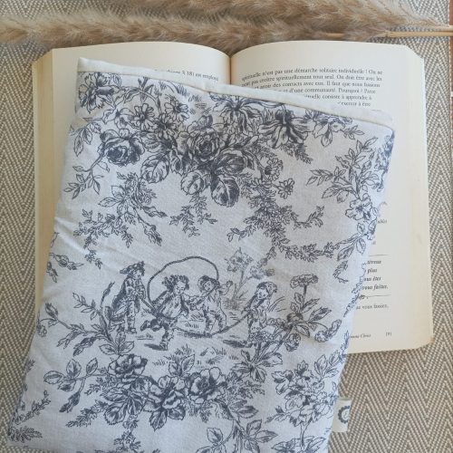 Pochette livre — Toile de Jouy grise sur lin naturel
