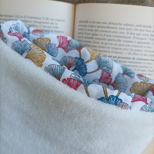 Pochette livre — Éponge blanc & intérieur ginkgo multicolore