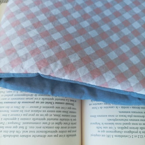 Pochette livre — Vichy rose poudré & blanc