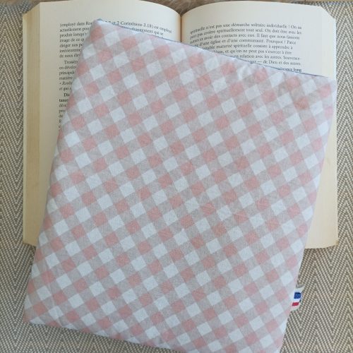 Pochette livre — Vichy rose poudré & blanc