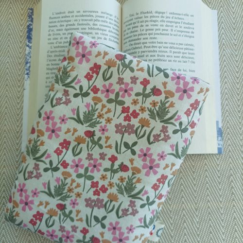 Pochette livre de poche — Prairie fleurie rose & kaki fond crème