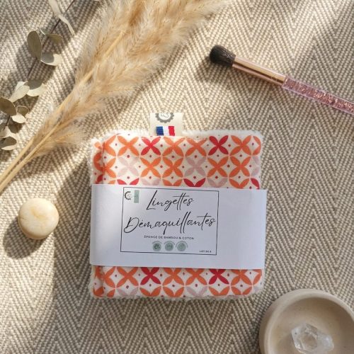 Lingettes démaquillantes réutilisables — Rosaces géométriques orange & rouge