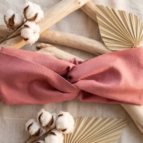 Bandeau croisé — Coton gaufré vieux rose