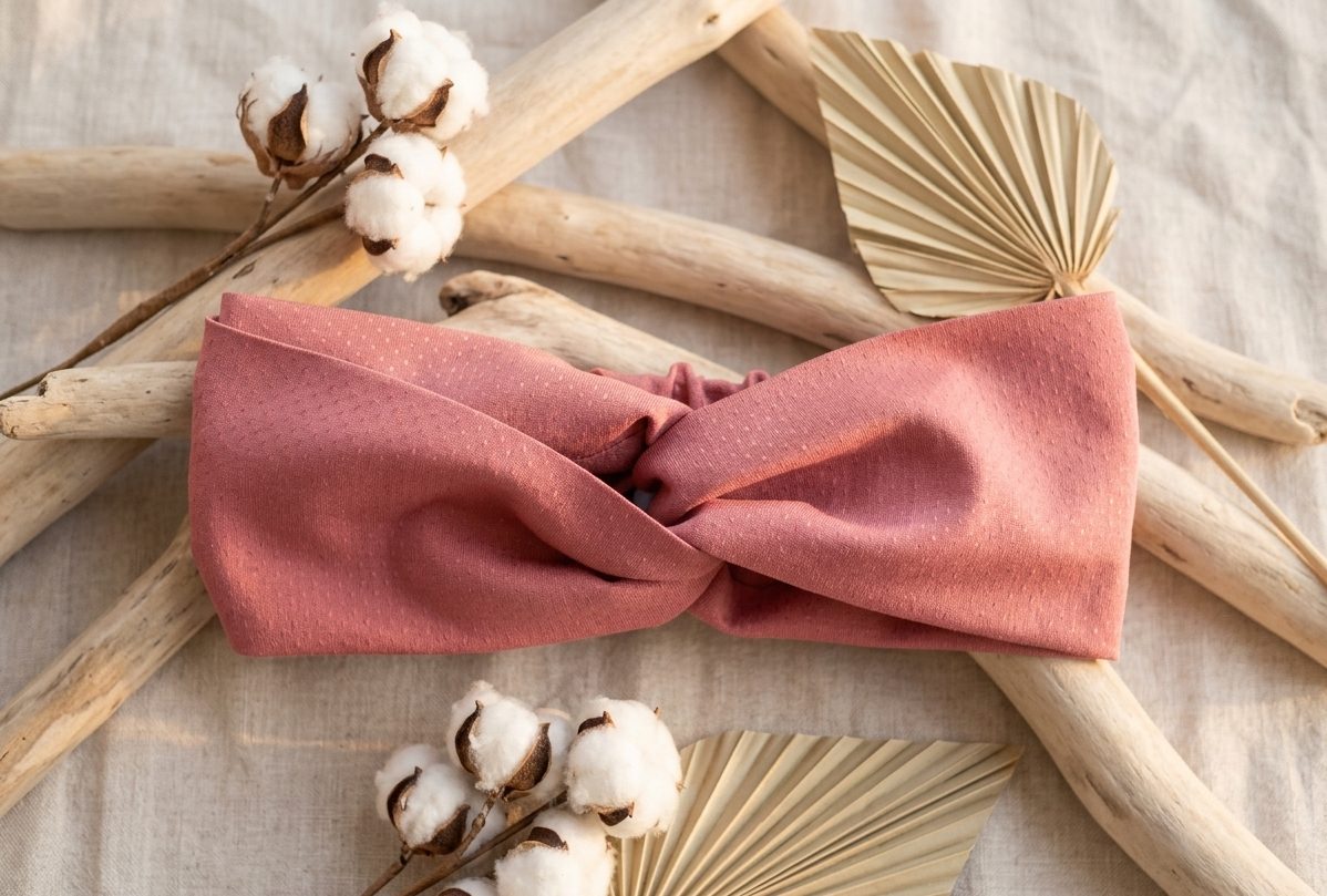 Bandeau croisé — Coton gaufré vieux rose