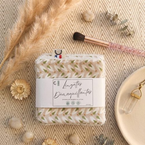 Lingettes démaquillantes réutilisables — Feuillage scandinave kaki & ocre
