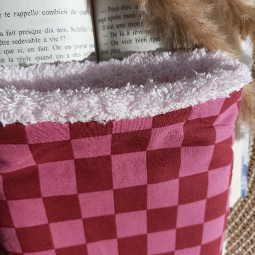 Pochette livre de poche — Damier rose framboise & bordeaux