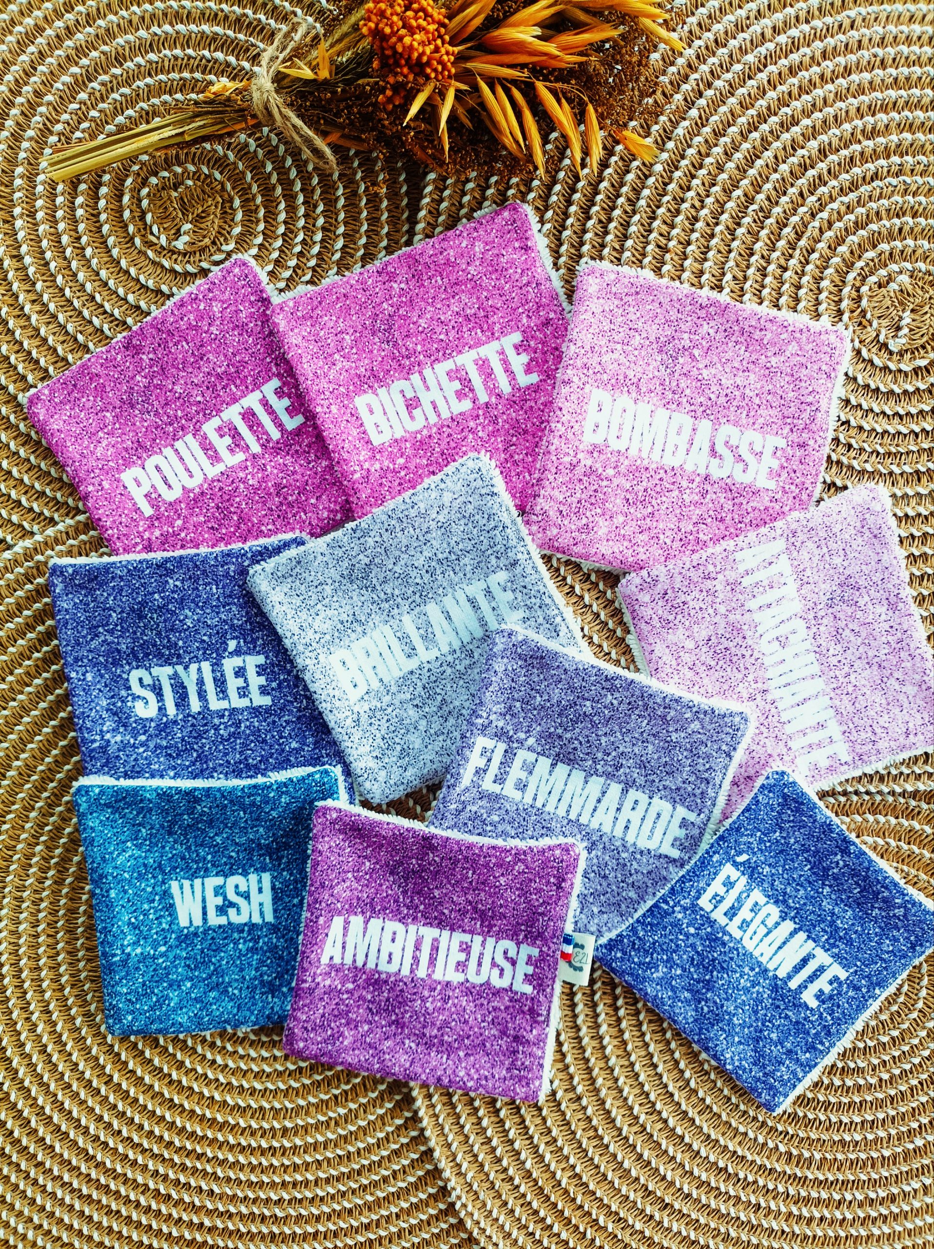 Lingettes Démaquillantes Réutilisables Pailletées E2L Création