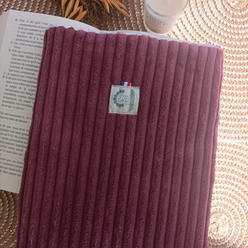 Pochette à livre grand format en velours large côte Vin et fleuri