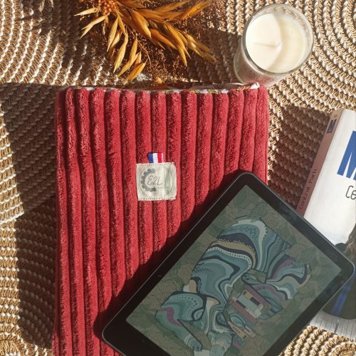 Pochette à livre & liseuse en velours large côte Terra